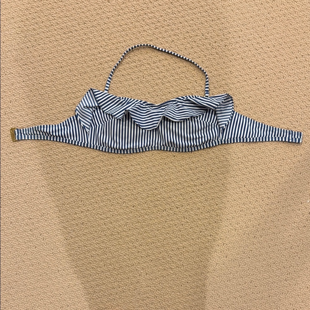 Vineyard Vines Blue and White Striped Ruffled Bikini Top